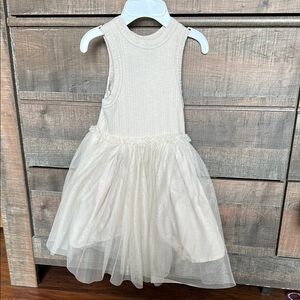 Cream Sleeveless Dress with Tulle Skirt
